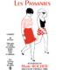 Étiquette du vin « Les Passantes », réalisée par Laurence Chéné, représentant une illustration de deux femmes marchant : l'une en haut rayé et jupe, l'autre en chemisier et short à pois. Comprend du texte en français, des détails sur le vin et met en valeur son essence de vin naturel.