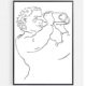 Affiche « Vin naturel » — « Binocular » (40 x 60 cm), une reproduction artistique bicolore Pantone représentant le dessin au trait d'une personne aux cheveux bouclés regardant à travers un morceau de papier enroulé comme s'il s'agissait d'un télescope, présentée dans un cadre noir.