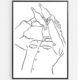 Dessin au trait tiré de l'affiche « Affiche vin naturel — « Binocular » », représentant une personne vêtue d'une chemise boutonnée tenant deux bouteilles à sa bouche, comme si elle buvait dans les deux en même temps.